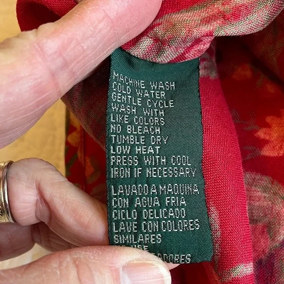 LRL Linen Floral Button Down Camp Shirt Women’s Medium Cottagecore Red Green - Picture 12 of 16